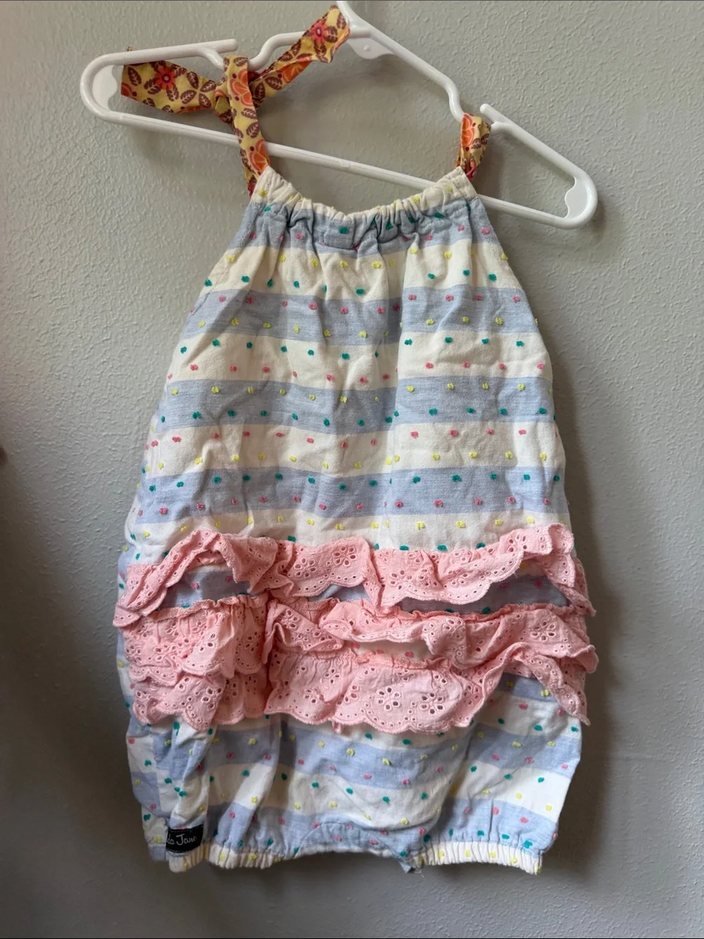 Matilda Jane White and Pink Dot Stripe Baby Bubble Romper